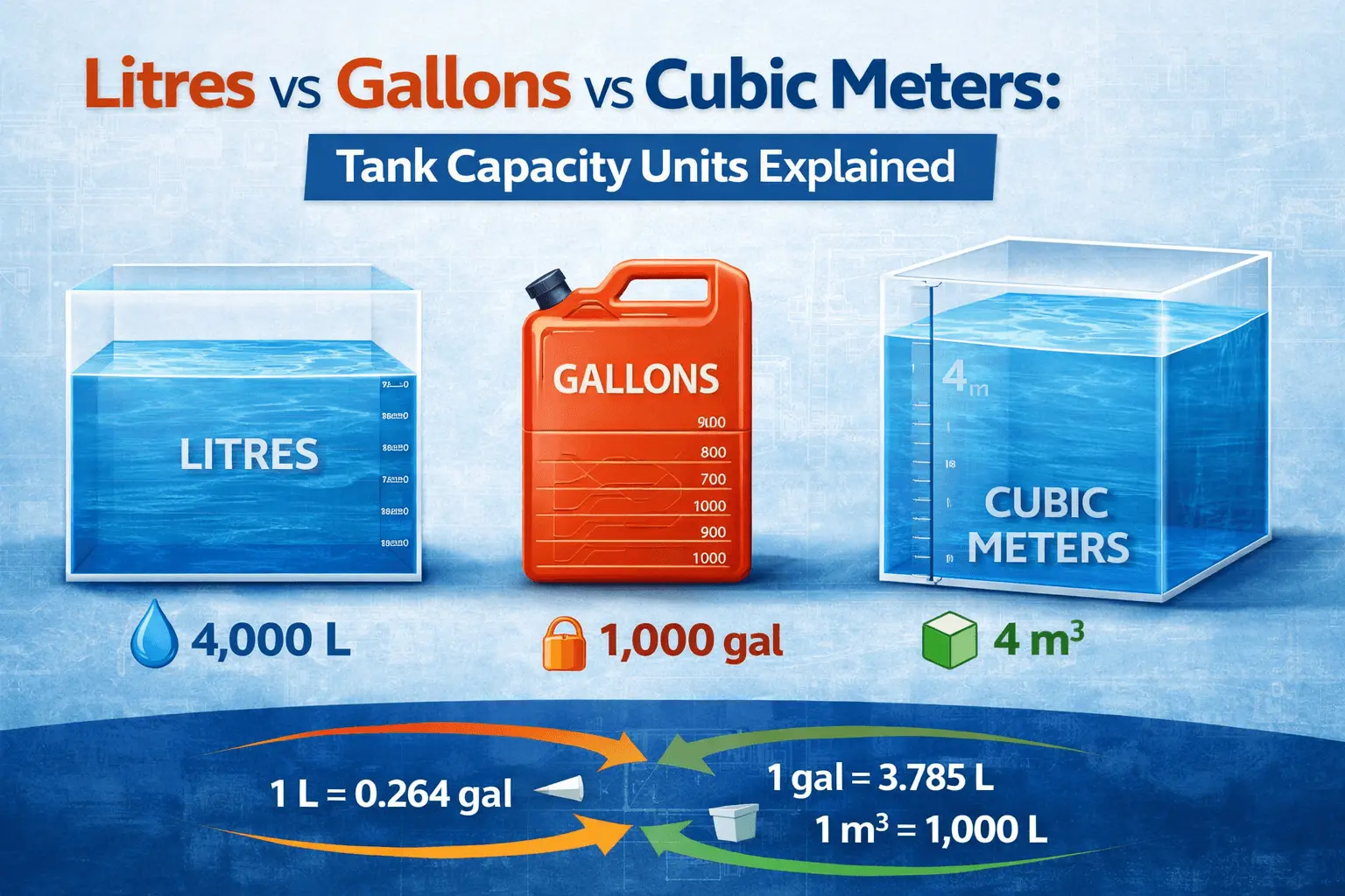 litres vs gallons vs cubic meters